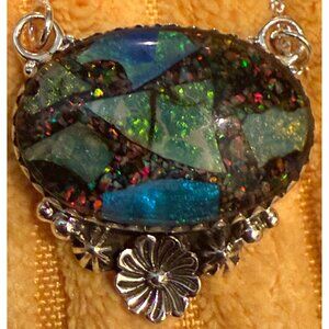 Galaxy Opal Pendant Necklace With Sterling Silver 17" Chain